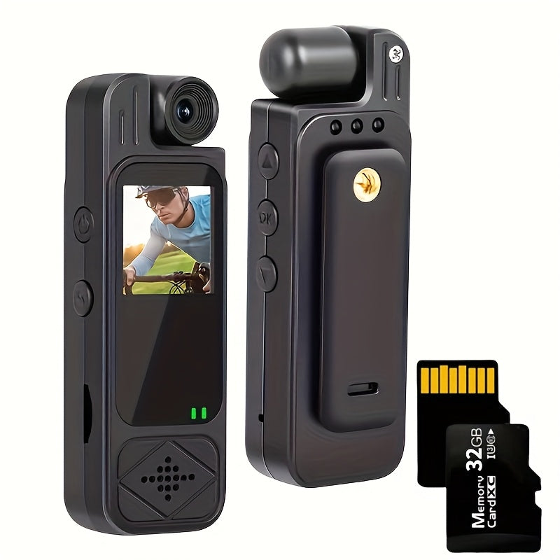1080P Body Camera 180° Rotating Lens Portable Handheld Camcorder, USB Rechargeable, Compact Video Recorder for Vlogging Travel Meetings