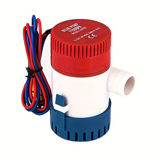 12V 1100GPH-Label Submersible Bilge Pump with Cylindrical Strainer and Side Outlet for Boat or RV Drainage