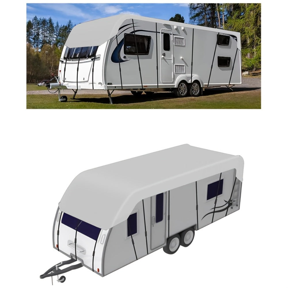 RV Cover Waterproof Heavy Duty Oxford Fabric Sunshade Anti-Falling Leaves Foldable Motorhome Caravan Trailer Protection Cover Multiple Sizes