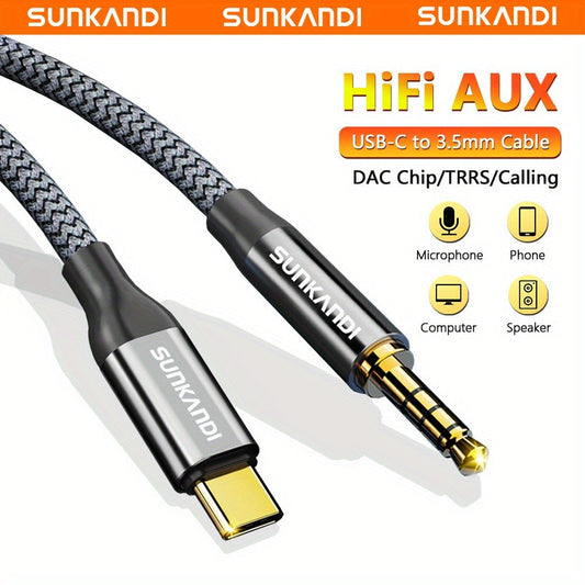 USB C to 3.5mm Audio Adapter with DAC Chip | SUNKANDI TRRS Headphone Jack Converter for iPhone 15 16 Galaxy S24 S23 iPad MacBook & All USB-C