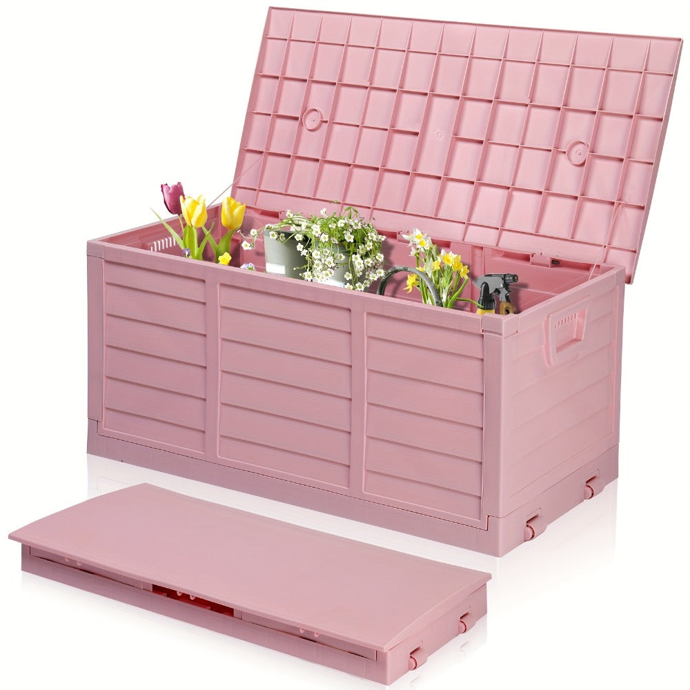 75 Gallon Deck Box with Wheels, 284L Resin Outdoor Storage Box Lockable Plastic Container for Patio