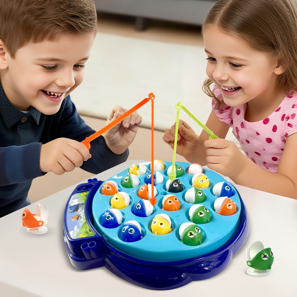 Kids Fishing Game with Rotating Board, 21 Fish & 4 Fishing Rods, Fast-Action Electronic Fishing Toy for Toddlers Ages 3+