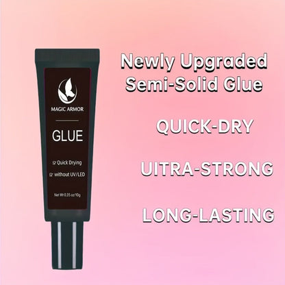Nail Glue Set, MAGIC ARMOR Four 0.35oz Black Squeeze Tubes with Precision Nozzles for Press-On Nails