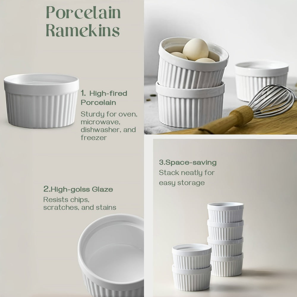 Souffle Dishes Set of 6 Porcelain Ramekins with Lids 8oz Creme Brulee Cups Custard Cups for Entryways, Bedrooms and Living Spaces