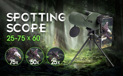 25-75x60 Spotting Scope with Tripod, Carrying Bag & Smartphone Adapter, High-Power Variable Zoom Scope for Target Shooting
