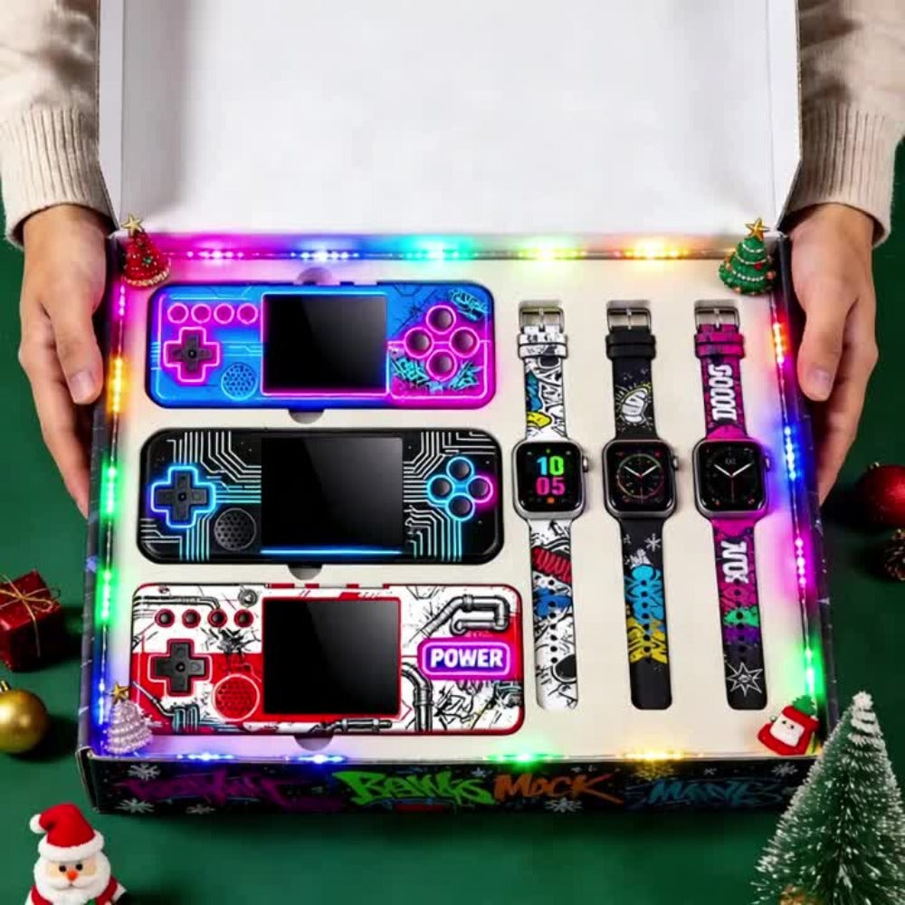 Handheld Game Console and Smart Watch Two-Piece Set with Basic or Deluxe Bundles in Three Console Colors