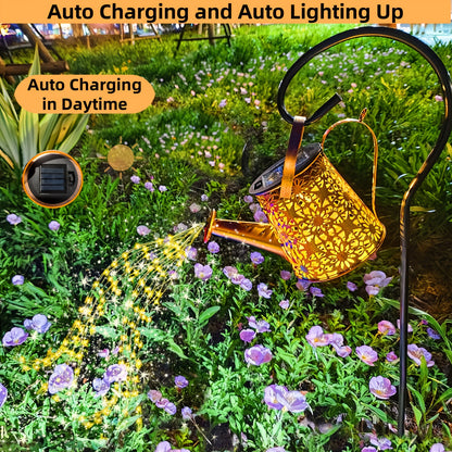 Solar Garden Light Watering Can Stake with Warm White Cascading LEDs, IP44 Rating and Hanging Bracket