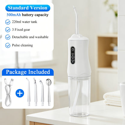 Water Flosser Srivdk Cordless Oral Irrigator with 300ml Tank, Three Pressure Modes, Six Nozzles and USB-C Charging