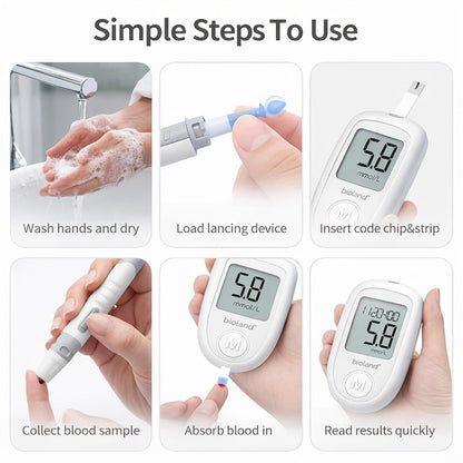 Blood Glucose Meter Kit FDA Cleared, 50 Test Strips + 50 Needles, Large Display 5-Second Results No Coding