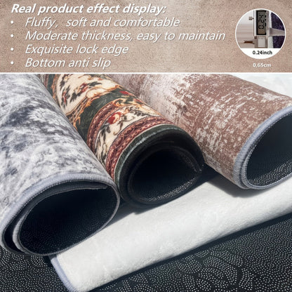Area Rug Bohemian Persian Velvet Floral Design in Six Machine-Washable Sizes for Living Spaces