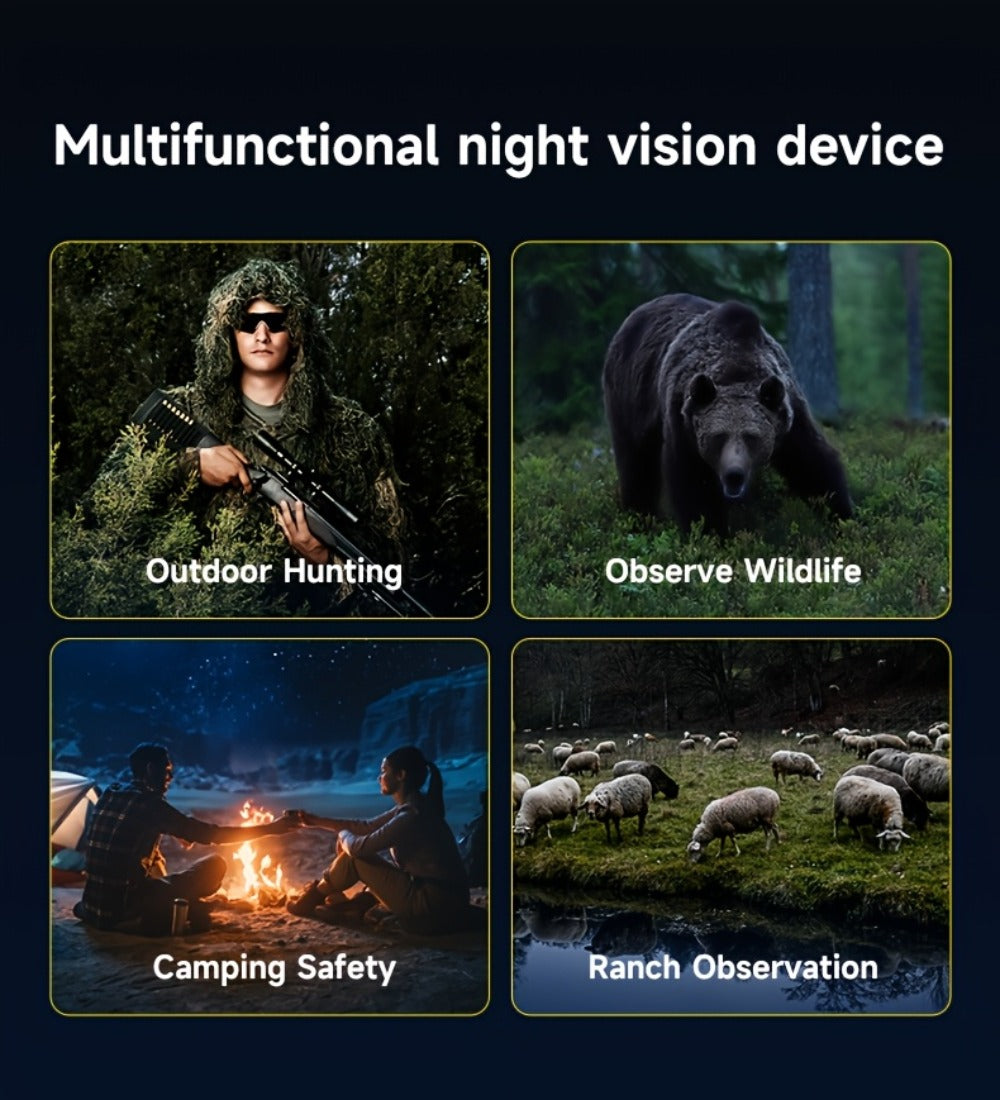 Night Vision Goggles with Built-In 3W IR Illuminator, 200MP HD, 10X Digital Zoom, 5W IR Light, Battery