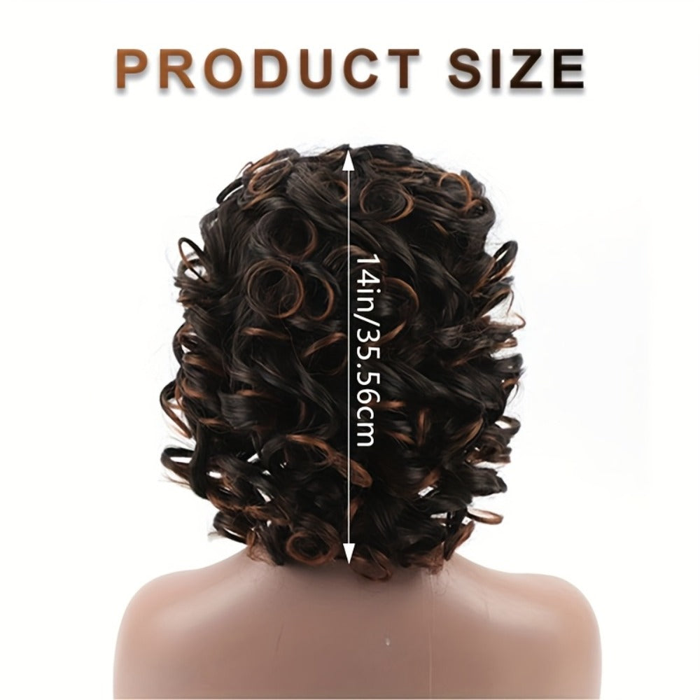 Synthetic Wig 14-Inch Kinky Curly Afro with Bangs in Black, Black-Brown or Golden 33/27 for Daily Style