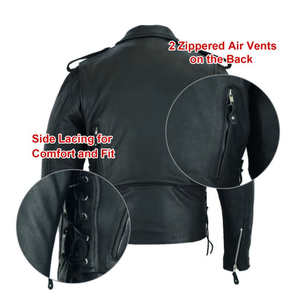 Motorcycle Leather Jacket Men – Heavy Duty Cowhide, Classic Black, Multiple Pockets, Adjustable Laces, Sizes S–XXXXL