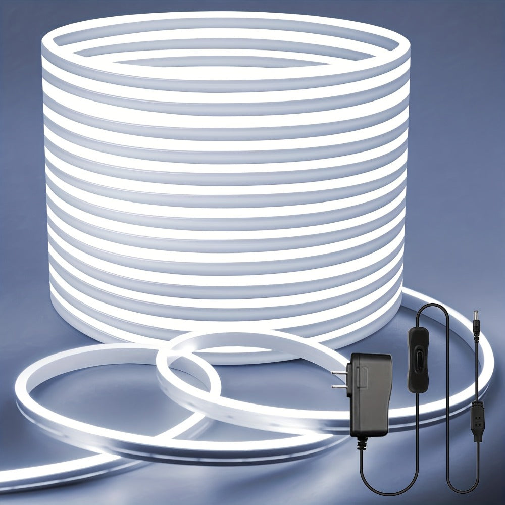 LED Neon Light Strip 32.8ft 10m 1200 LEDs Super Bright, 24V Flexible Neon Strip with Power Adapter & Mounting Clips
