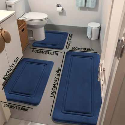 Three-Piece Bathroom Mat Set with 50 × 120, 50 × 80 and 50 × 60 cm Rugs in Five Solid Colors
