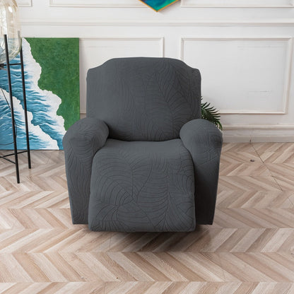 Recliner Chair Cover Slipcover 4-Piece Set – Leaf Jacquard Stretch Furniture Protector with Storage Pocket