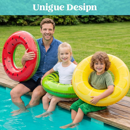Glitter Donut Pool Float 3 Pack 32.5 Inch Inflatable Swim Ring Set – Strawberry Chocolate Mint Pool Tubes for Summer Pool Party