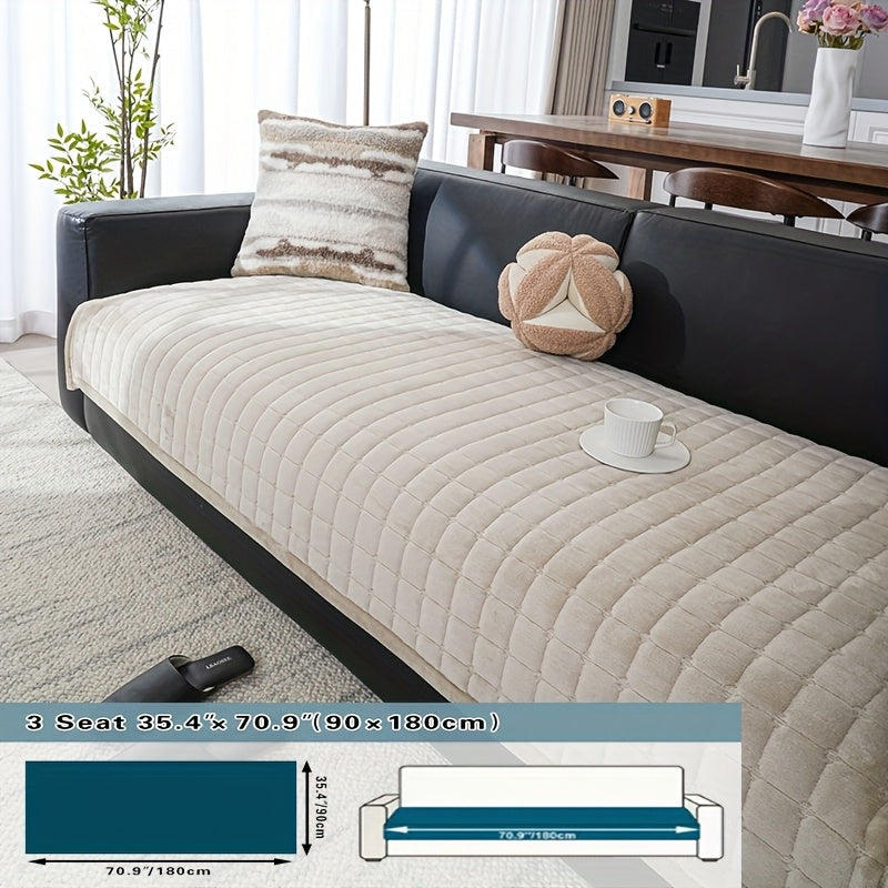 Sofa Cushion Cover Flannel Non-Slip Bohemian Style Soft Plush Couch Cover – Machine Washable Solid Color Slipcover for 2/3/4-Seater Sofa