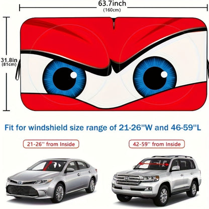 Car Windshield Sun Shade Funny Eyes Foldable UV Blocker Visor – Blue & Red Eye Styles with Reinforcement Tape for Most Cars SUVs Trucks