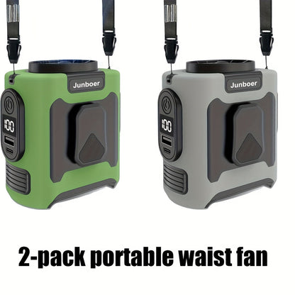Portable Fan 10000mAh Five-Speed Waist and Neck Model with Dual Clips, LED Flashlight and Power Output