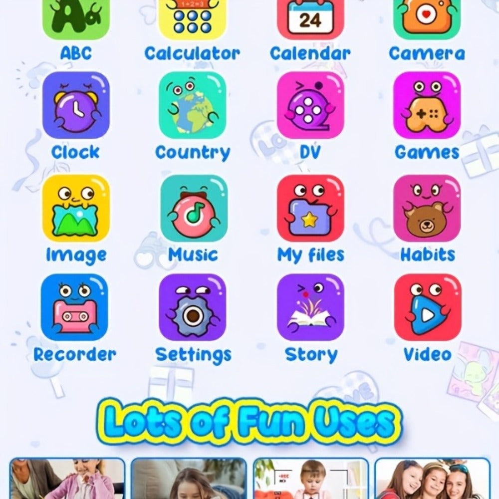 Kids Toy Mobile Phone with Dual Cameras, Touchscreen & MP3 Player, Educational Toy with Games, Alarm Clock & USB Charging