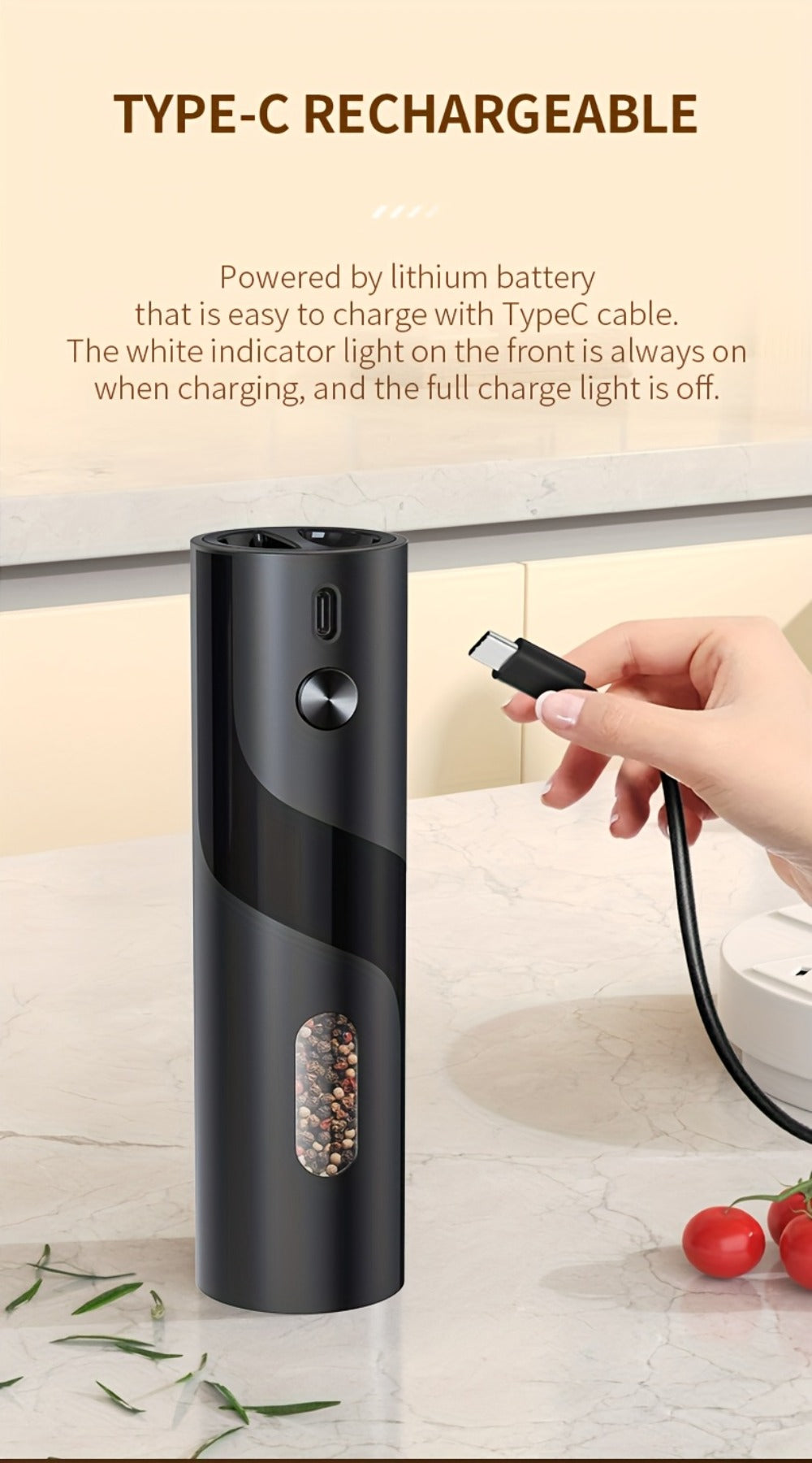 Electric Salt and Pepper Grinder Set, Rechargeable Mills with LED Light, Adjustable Coarseness & 3.72oz for Home Kitchen
