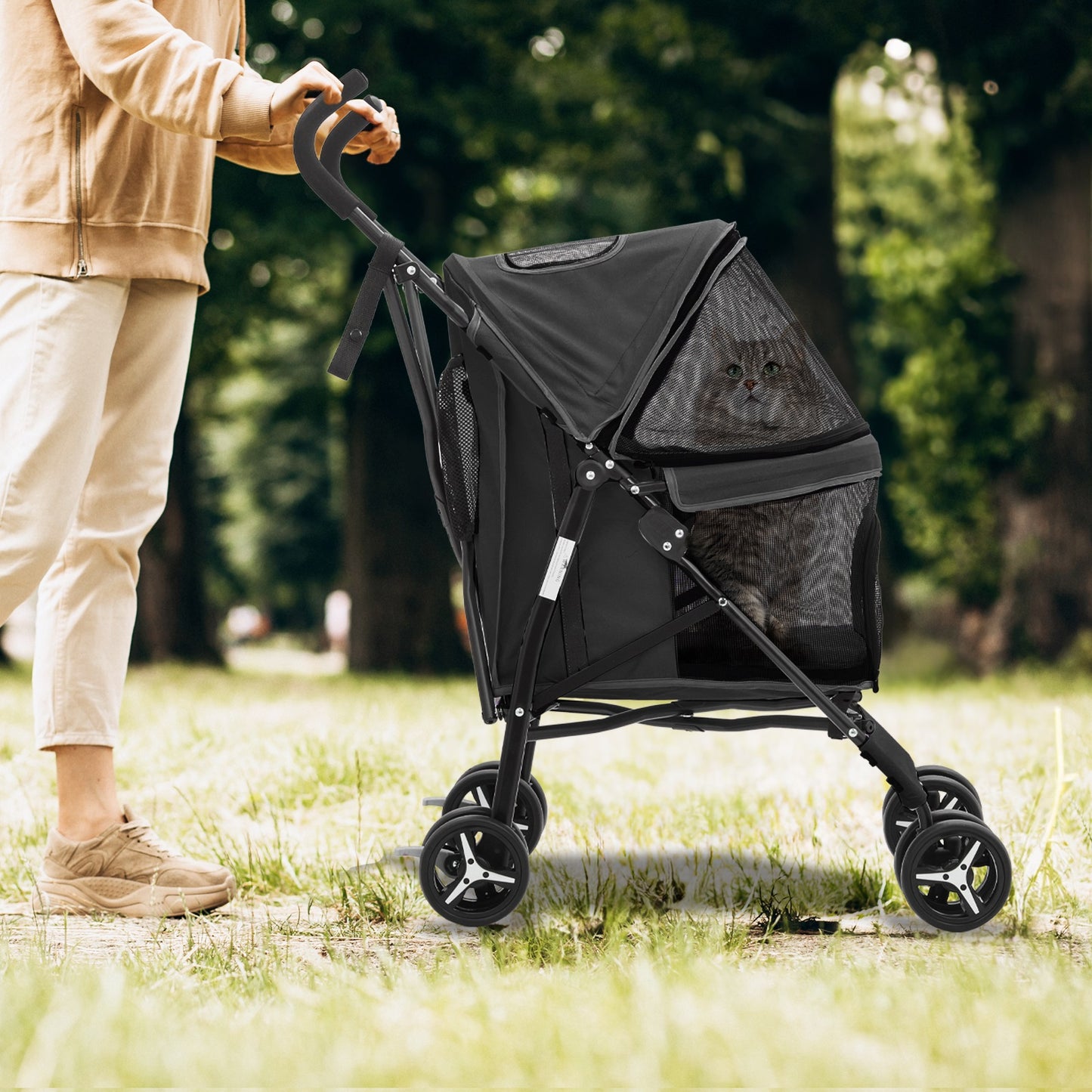 Pet Dog Cat Stroller with 4 Wheels – Foldable Jogger Pet Stroller for Small Medium Dogs & Cats up to 33 lbs, Breathable Mesh Windows
