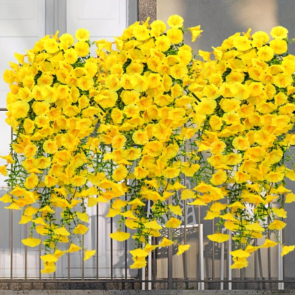 Artificial Flowers Four-Bundle Hanging Morning Glory Set with Flexible Stems in Three Style Options