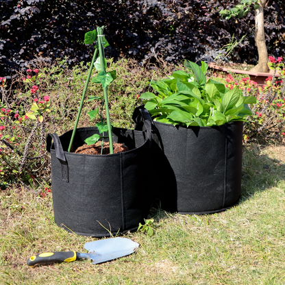 Four-Pack Black Grow Bags with Handles in 5-Gallon or 10-Gallon-Labeled Size Options for Container Gardening