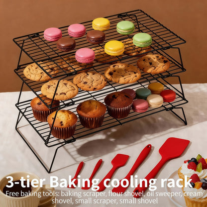 Foldable Cooling Rack Set, Stackable Oven Cookie Cake Drying Rack with Free Baking Tools (Silicone Spatula
