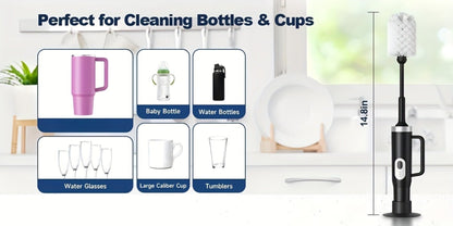 Electric Cup Scrubber Bottle Brush Cleaner, 2-Speed IPX6, Type-C Rechargeable, Deep Cleans 40oz Mugs