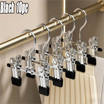 Metal Clamp Clothes Hangers, 10-Piece Set in White, Gray or Black with Twin Clips for Pants, Skirts or Boots