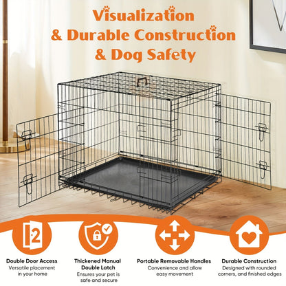 36-Inch Folding Wire Dog Crate with Two Door Accesses, Divider Panel, Removable Tray and Top Handle