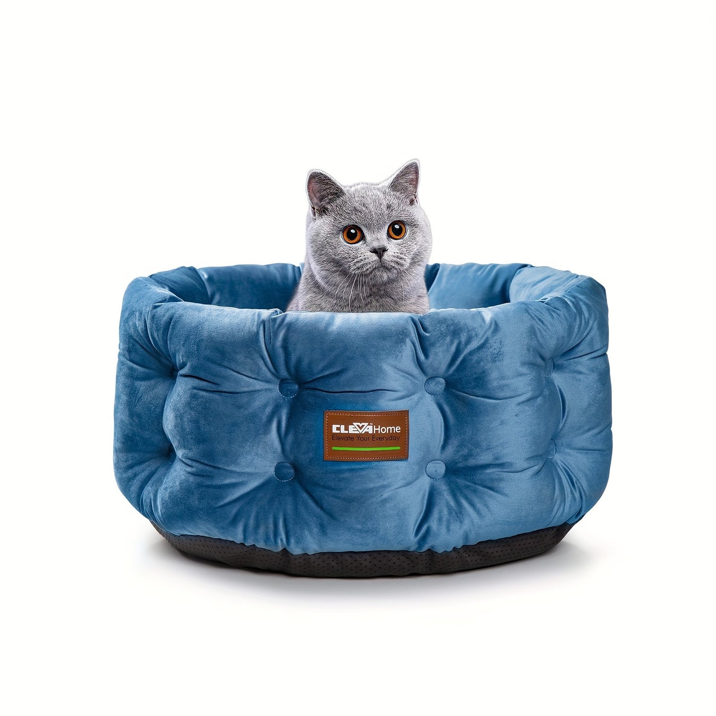 Cat Bed Round Deep Nest for Indoor Cats up to 15lbs, Luxurious Velvet Feel Extra High Sides, Machine Washable Non-Slip Bottom