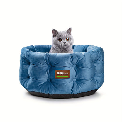 Cat Bed Round Deep Nest for Indoor Cats up to 15lbs, Luxurious Velvet Feel Extra High Sides, Machine Washable Non-Slip Bottom