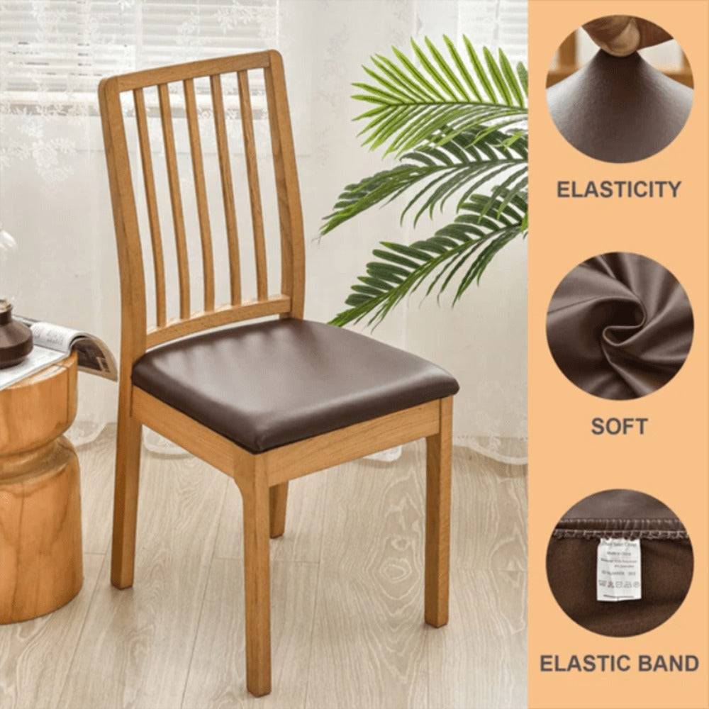 PU Leather Dining Chair Cushion Covers Removable Stretch Seat Slipcovers for Dining Room Kitchen Hotel Set of 4 or 6