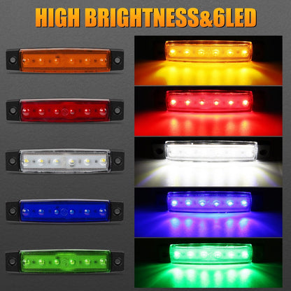 Thirty-Piece 12 V LED Side Marker Light Set with Six LEDs per Lamp in Amber, Red, White, Blue, Green or Purple