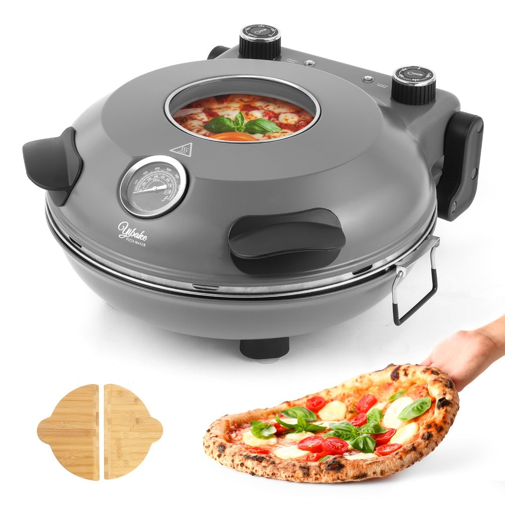 Indoor Pizza Oven 12 Inch Countertop Electric Pizza Maker 1200W, Reaches 800°F in Minutes, Dual Knob Control
