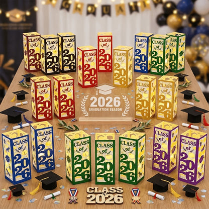 Graduation Centerpiece Set 6pcs Class of 2026 – Decorative Lantern Box Table Decorations for High School & College Graduation Party