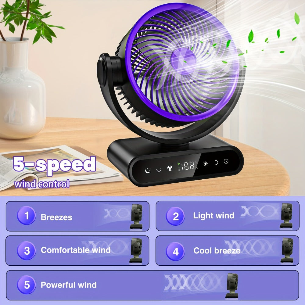 Camping Fan with LED Light Battery Powered 20000mAh 40000mAh 9-Inch 5-Speed Remote Control for Entryways, Bedrooms and Living Spaces