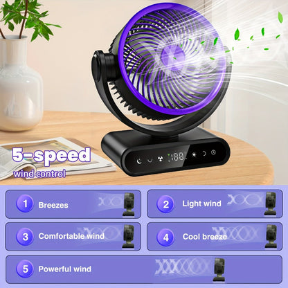 Camping Fan with LED Light Battery Powered 20000mAh 40000mAh 9-Inch 5-Speed Remote Control for Entryways, Bedrooms and Living Spaces