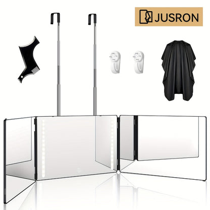 360° LED Self Hair Cutting Mirror, Anti-Fog HD Glass, Touch Dimming LED Light, USB Rechargeable 1500mAh