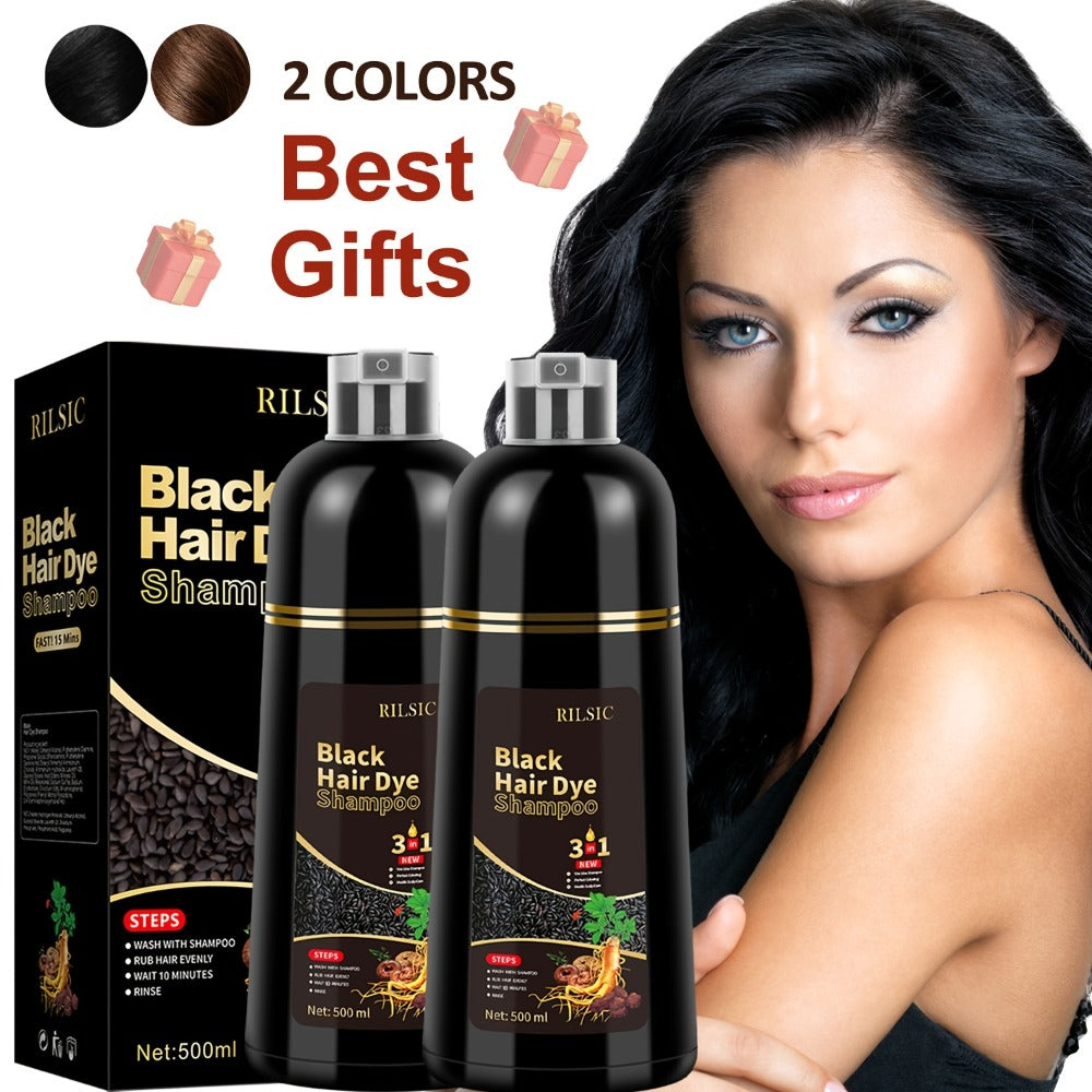 Herbal Hair Dye Shampoo 3-in-1 with Plant Squalene 2pcs 16.91oz, Instant Gray Hair Coverage, Natural Color in Minutes