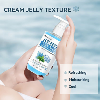 Body Cream Beauty Rouser ICE FEEL 200g Pump with Mint Chamomile Witch Hazel and Collagen Package Callouts