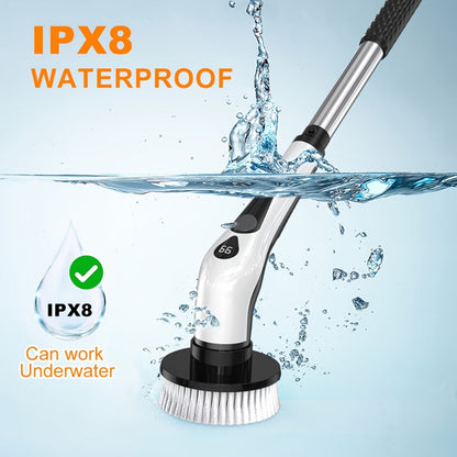 Electric Spin Scrubber Cordless IPX8 9 Replaceable Brush Heads 4 Adjustable Extension for Home Cooking, Dining and Outdoor Meals