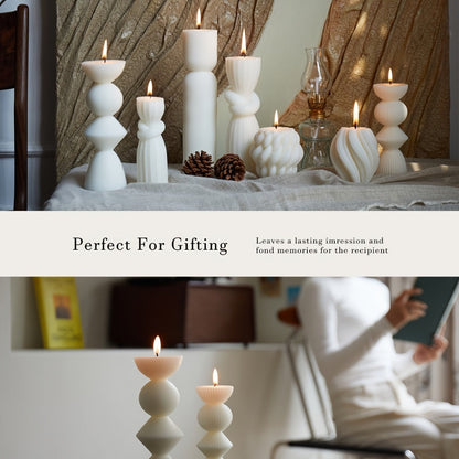 Ribbed Pillar Candles 7-Pack Large Soy Wax, Handmade Aesthetic Pillar Candle Set for Home Decor, Wedding Centerpiece
