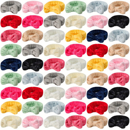 Spa Headbands for Washing Face 52 Pack Bulk Set – Soft Coral Fleece Bow Headband in 13 Colors for Women Skincare Makeup Shower Facial