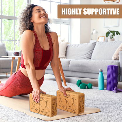 Cork Yoga Blocks 2 Pack – High-Density Non-Slip Cork Yoga Brick Set for Support, Balance & Flexibility, Suitable for Beginners & Advanced