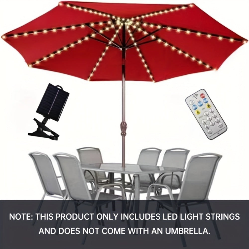 Solar Patio Umbrella Light 104 LED, 8 Modes Remote Control Outdoor Market Umbrella Lamp, Solar Powered White Light for Backyard