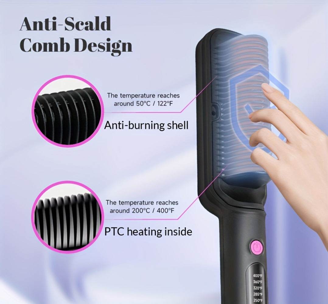 6-Setting Ionic Hair Straightener Brush with Fast Heat-Up & Anti-Scald Protection, for Home, Travel and Salon Hair Styling